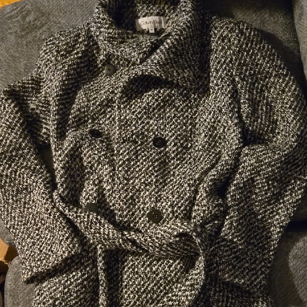 Calvin Klein Black and White Tweed Coat